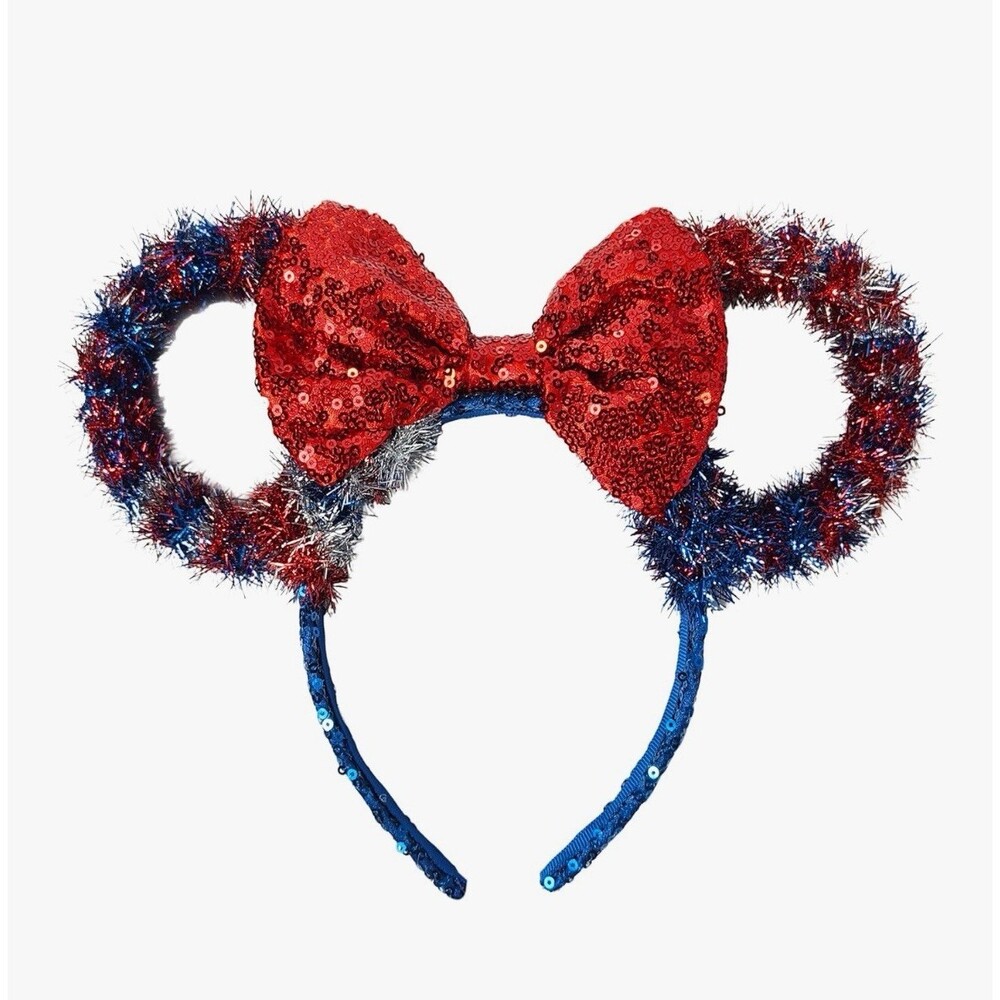 NEW 2- pack Red White & Blue Disney Minnie Mouse Headband with Light Up Necklace